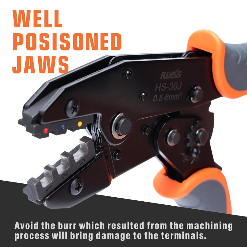 IWISS iCrimp Ratchet Wire Crimping Tool Set  5 Interchangeable Jaws for Heat Shrink Insulated Nylon Non-Insulated Terminals AWG20-2  Wire Stripper included - Image 2